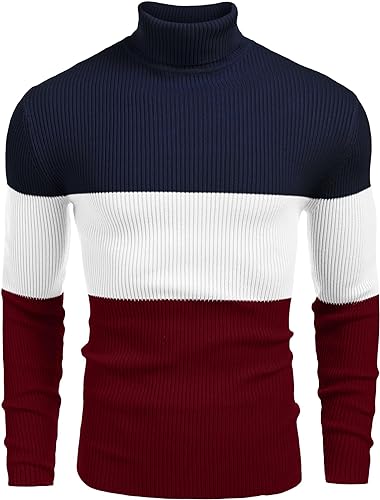 Ribbed Slim Fit Knitted Pullover Turtleneck Sweater