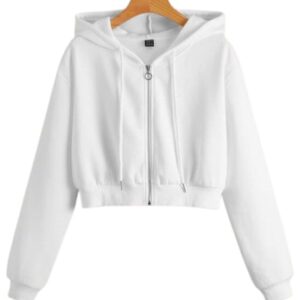 Solid Zip Up Crop Hoodie