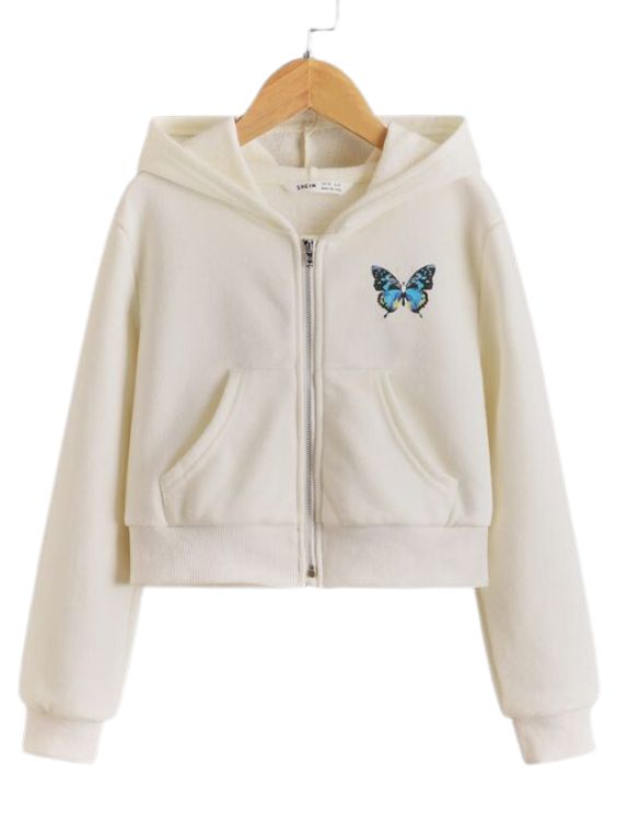 Girls Butterfly Print Zip Up Hoodie